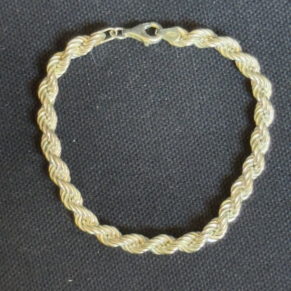 925 Sterling Silver Twisted Rope Chain Bracelet With Lobster Clasp Closure - Picture 8 of 9